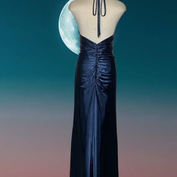 Gorgeous Designer Dark Blue Strapless Rhinestone Gown Maxi Dress Size XL Grande - Picture 8 of 17